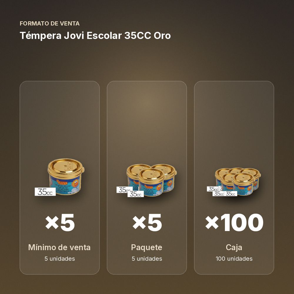 TÉMPERA JOVI ESCOLAR 35CC ORO - formato de venta: paquete de 5, caja de 100