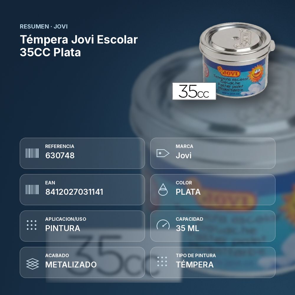 TÉMPERA JOVI ESCOLAR 35CC PLATA - resumen de atributos