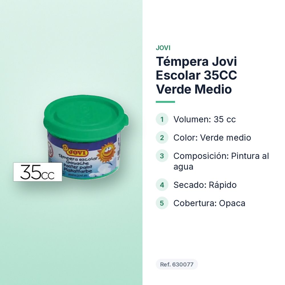 TÉMPERA JOVI ESCOLAR 35CC VERDE MEDIO - características principales