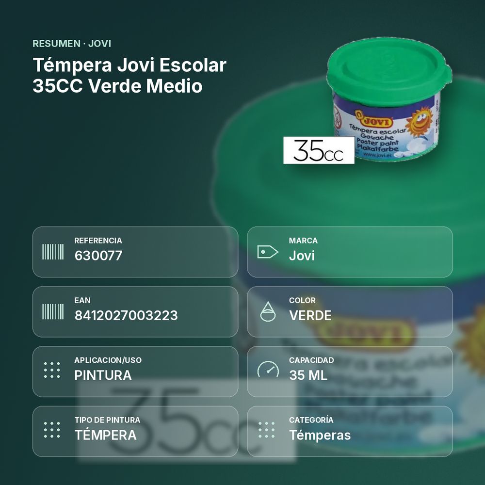 TÉMPERA JOVI ESCOLAR 35CC VERDE MEDIO - resumen de atributos
