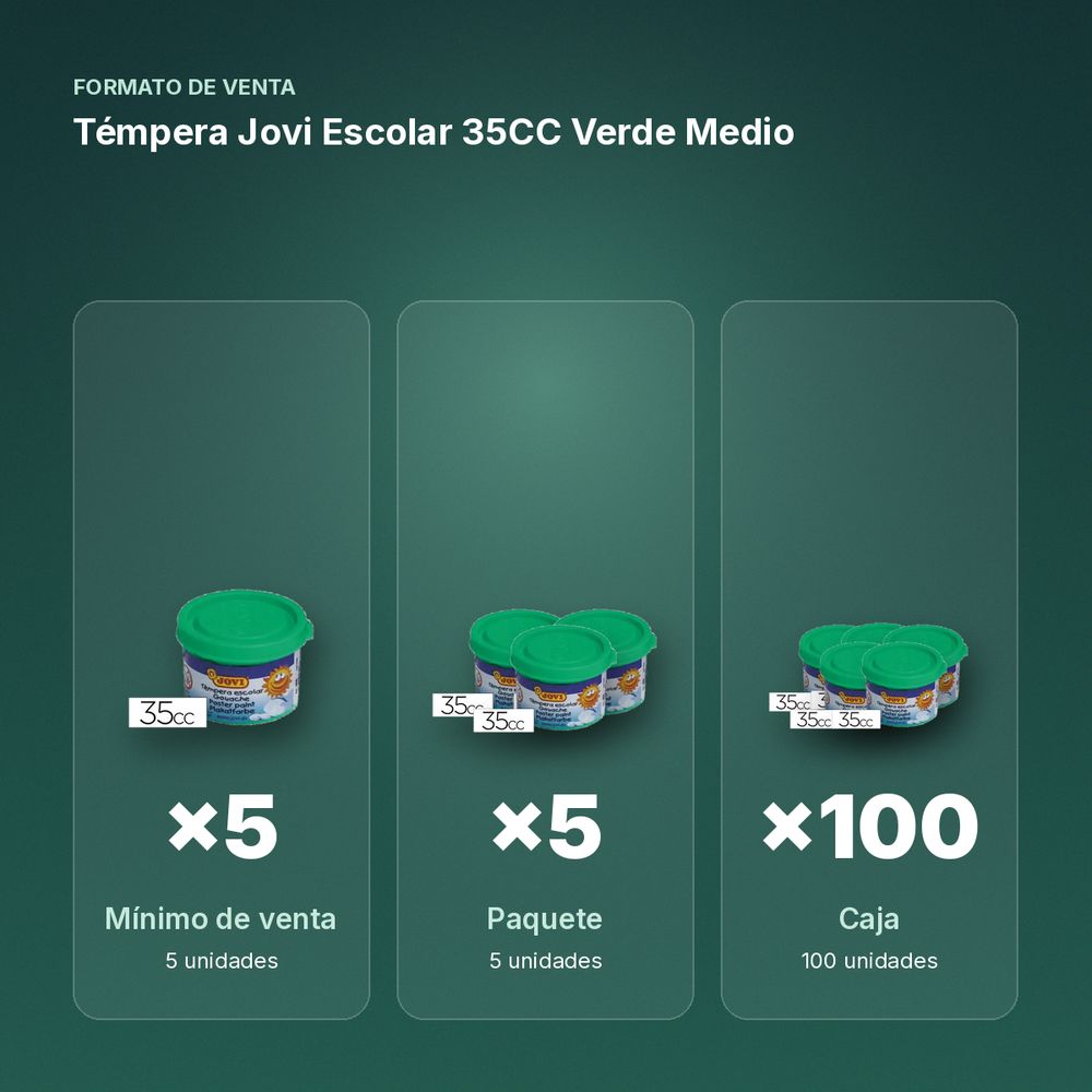 TÉMPERA JOVI ESCOLAR 35CC VERDE MEDIO - formato de venta: paquete de 5, caja de 100