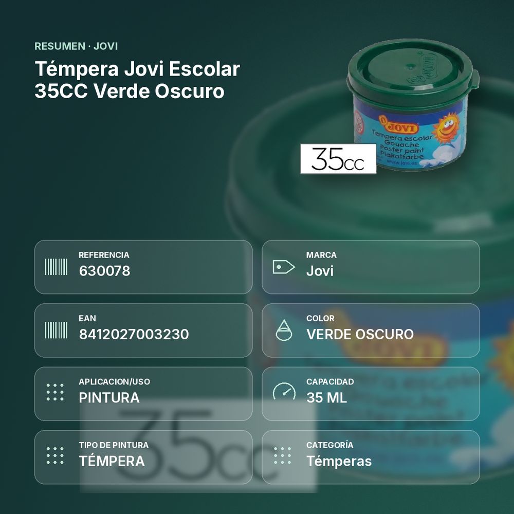 TÉMPERA JOVI ESCOLAR 35CC VERDE OSCURO - resumen de atributos