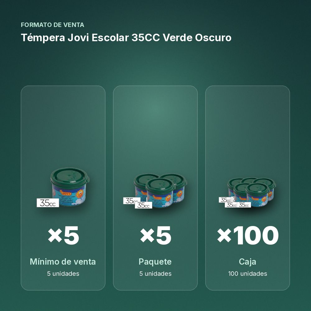 TÉMPERA JOVI ESCOLAR 35CC VERDE OSCURO - formato de venta: paquete de 5, caja de 100