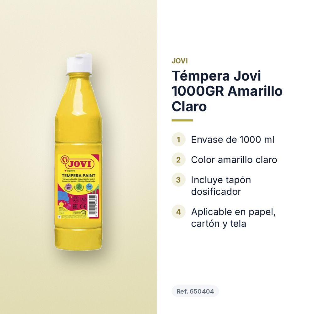 TÉMPERA JOVI 1000GR AMARILLO CLARO - características principales