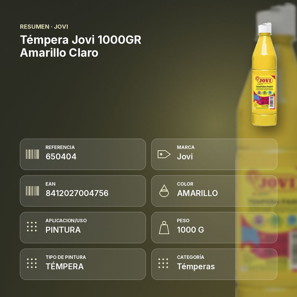 TÉMPERA JOVI 1000GR AMARILLO CLARO - resumen de atributos