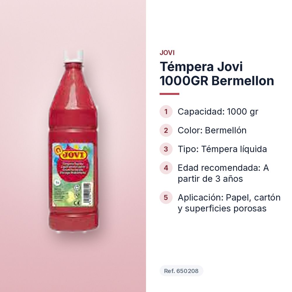 TÉMPERA JOVI 1000GR BERMELLON - características principales