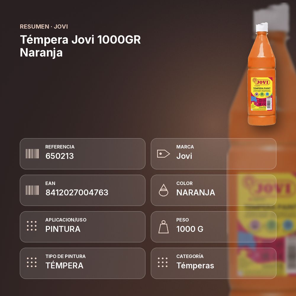 TÉMPERA JOVI 1000GR NARANJA - resumen de atributos
