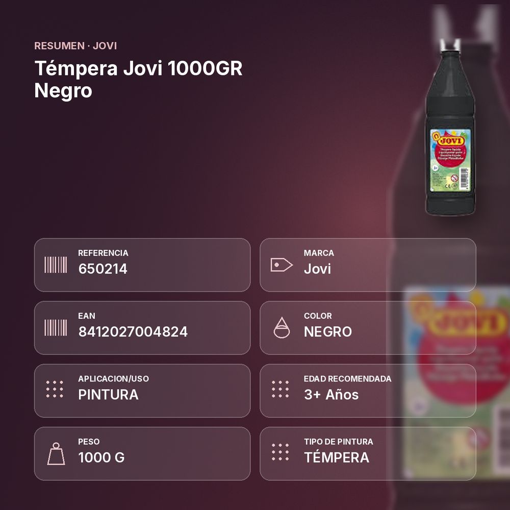 TÉMPERA JOVI 1000GR NEGRO - resumen de atributos