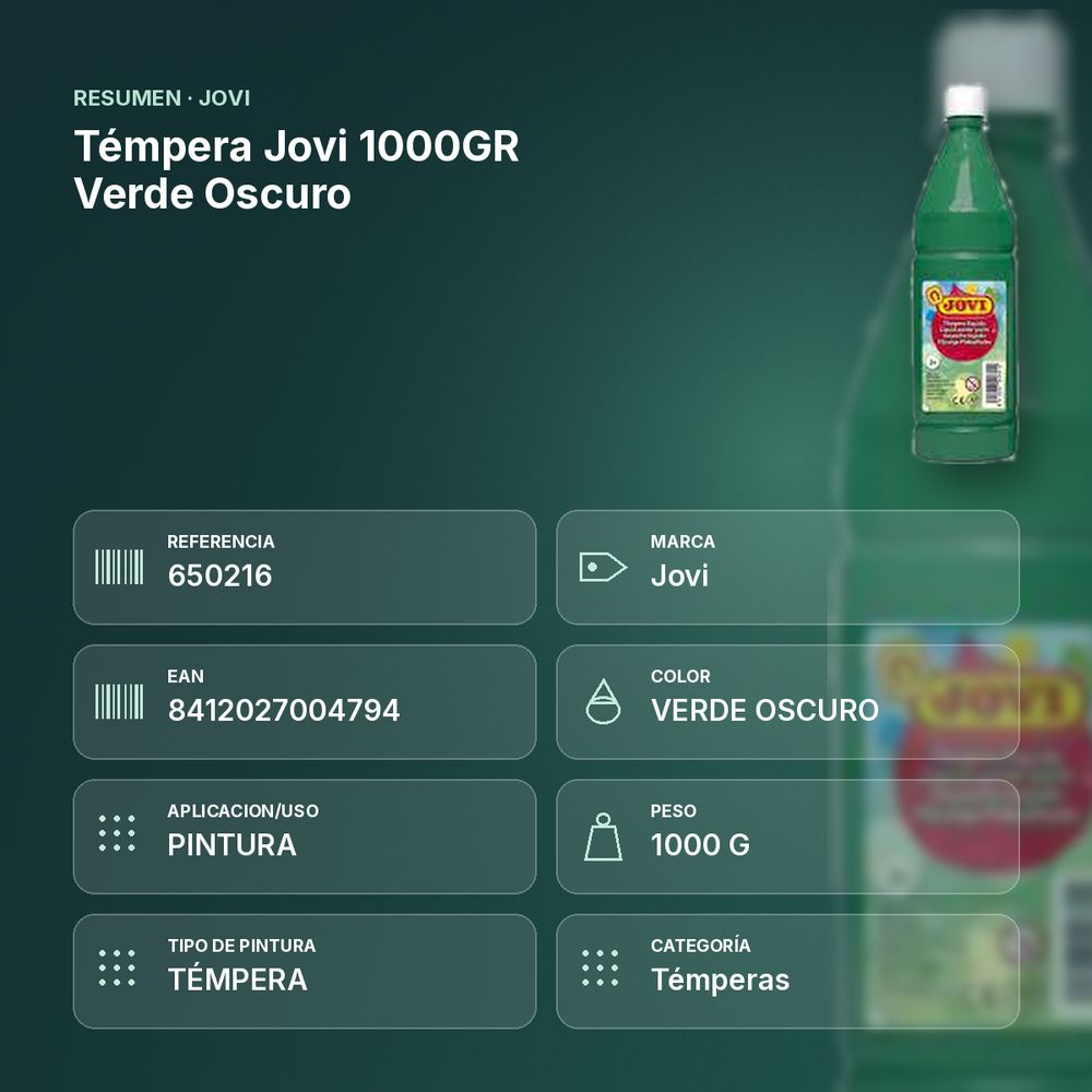 TÉMPERA JOVI 1000GR VERDE OSCURO - resumen de atributos