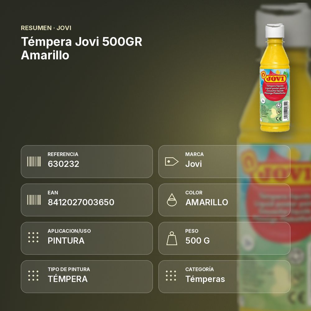TÉMPERA JOVI 500GR AMARILLO - resumen de atributos