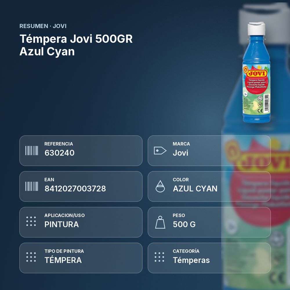 TÉMPERA JOVI 500GR AZUL CYAN - resumen de atributos
