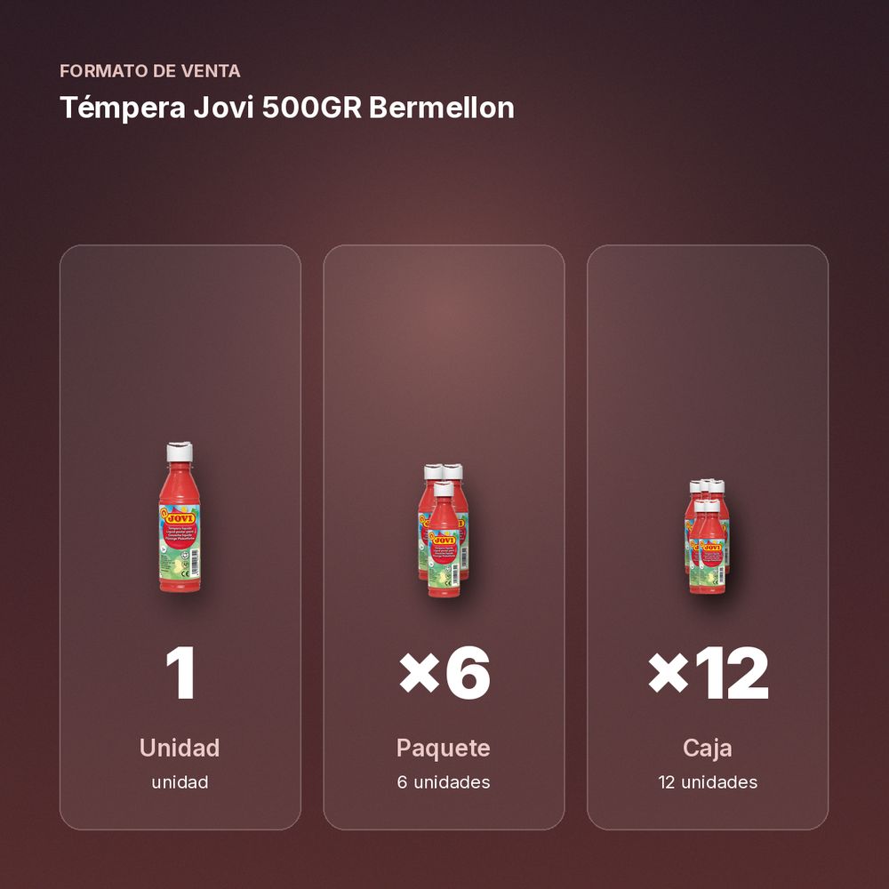 TÉMPERA JOVI 500GR BERMELLON - formato de venta: paquete de 6, caja de 12
