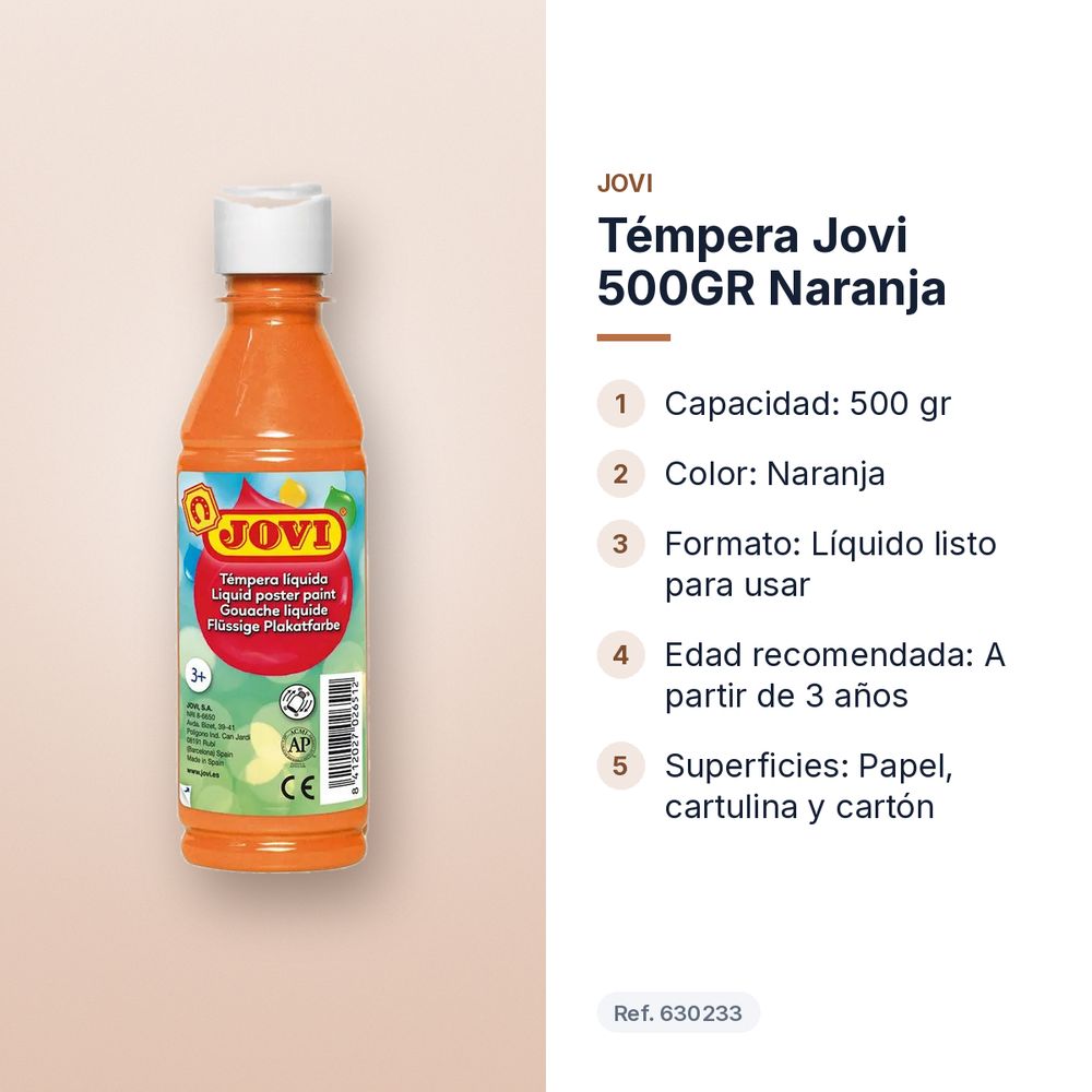 TÉMPERA JOVI 500GR NARANJA - características principales
