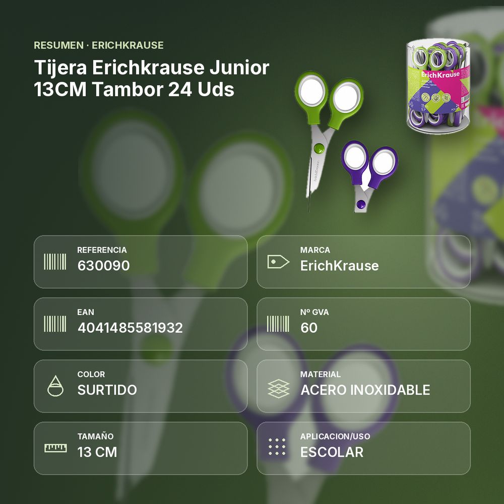 TIJERA ERICHKRAUSE JUNIOR 13CM TAMBOR 24 UDS - resumen de atributos