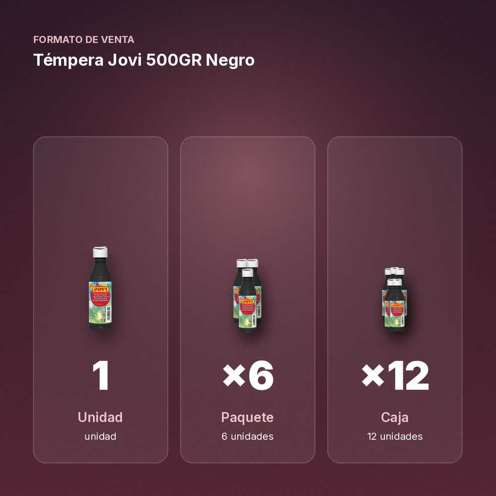 TÉMPERA JOVI 500GR NEGRO - formato de venta: paquete de 6, caja de 12