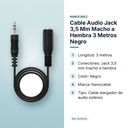 CABLE AUDIO JACK 3,5 MM MACHO A HEMBRA 3 METROS NEGRO - características principales