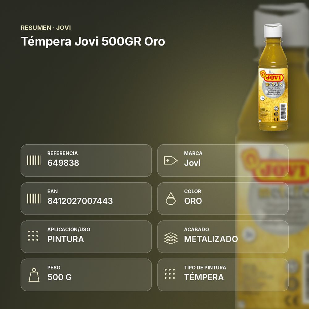 TÉMPERA JOVI 500GR ORO - resumen de atributos