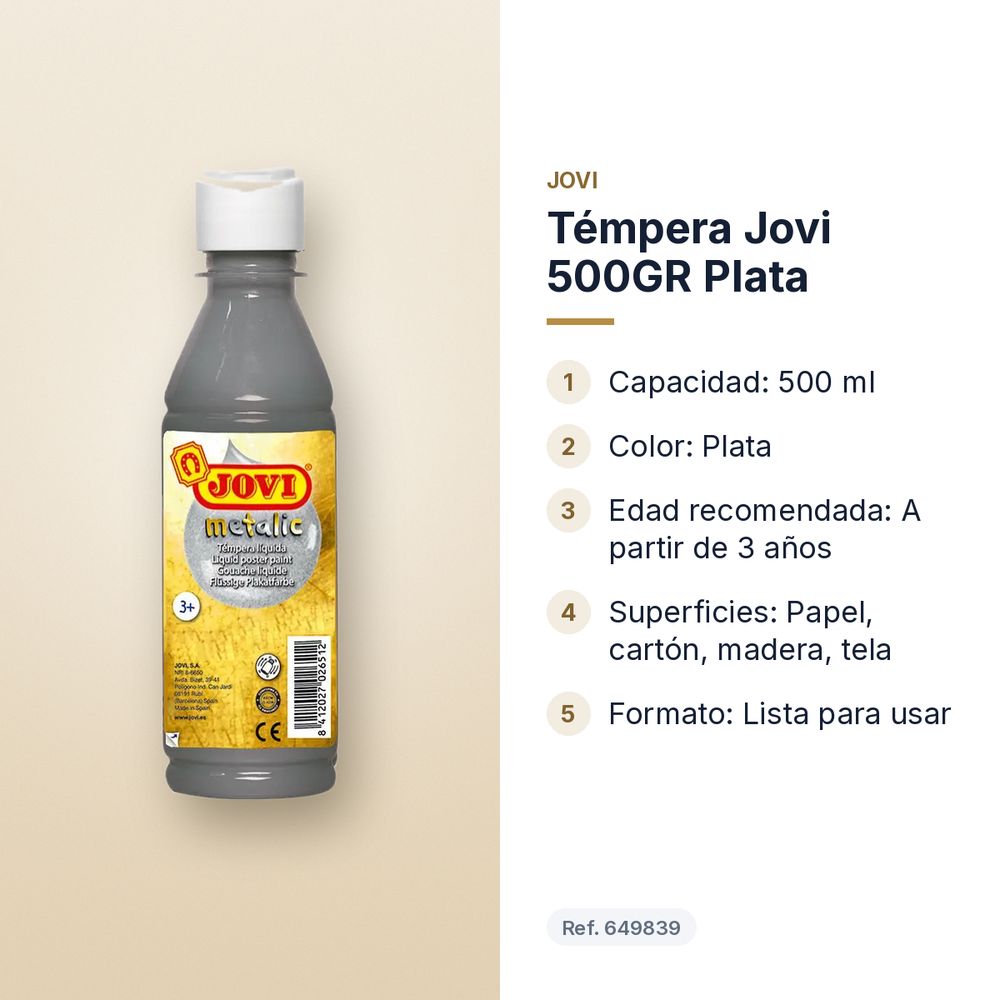 TÉMPERA JOVI 500GR PLATA - características principales