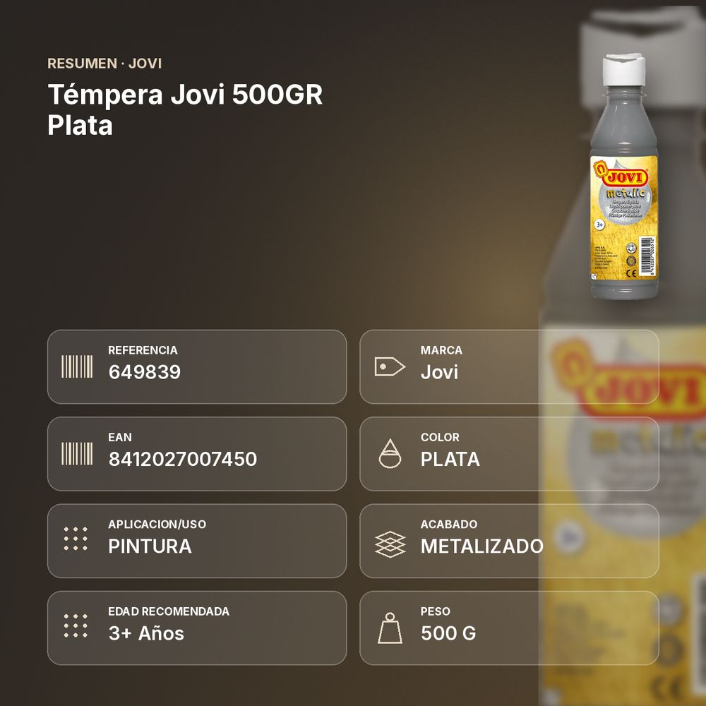 TÉMPERA JOVI 500GR PLATA - resumen de atributos