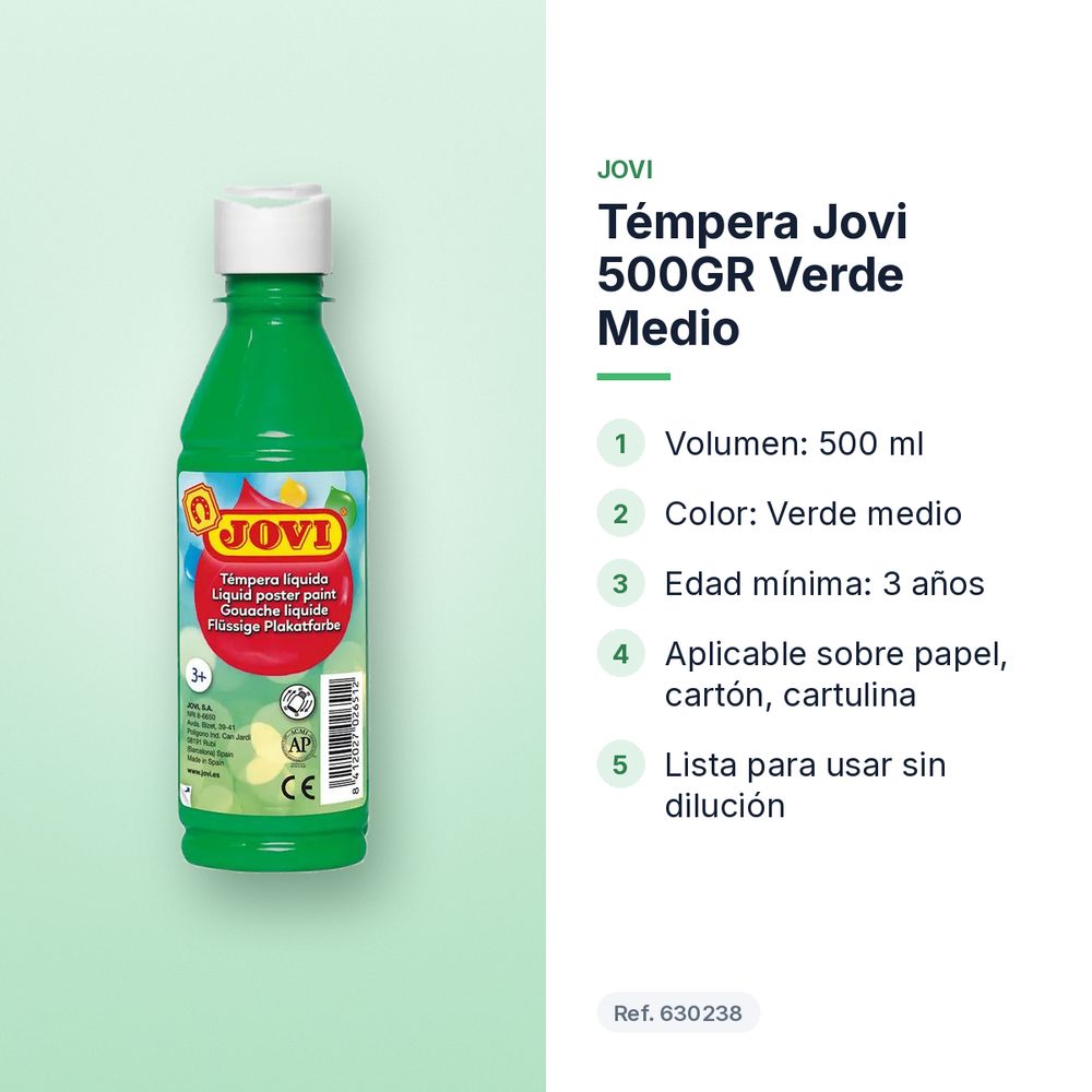 TÉMPERA JOVI 500GR VERDE MEDIO - características principales