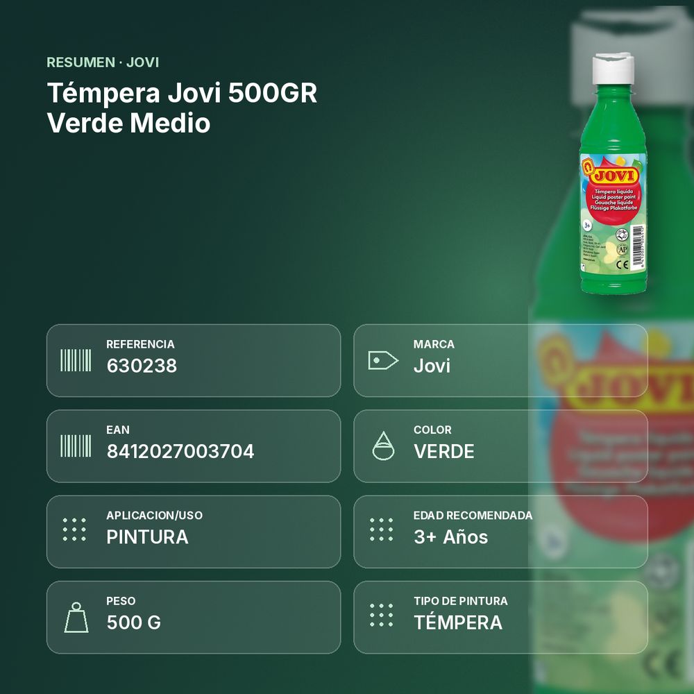 TÉMPERA JOVI 500GR VERDE MEDIO - resumen de atributos