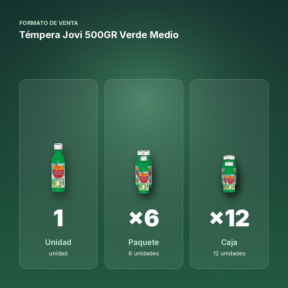TÉMPERA JOVI 500GR VERDE MEDIO - formato de venta: paquete de 6, caja de 12