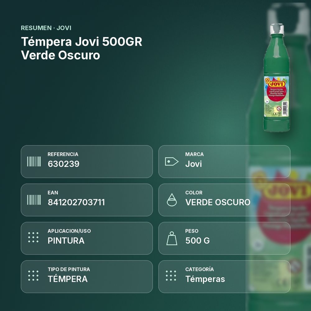 TÉMPERA JOVI 500GR VERDE OSCURO - resumen de atributos