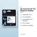 HP CARTUCHO Nº 712 MAGENTA 3ED68A - características principales