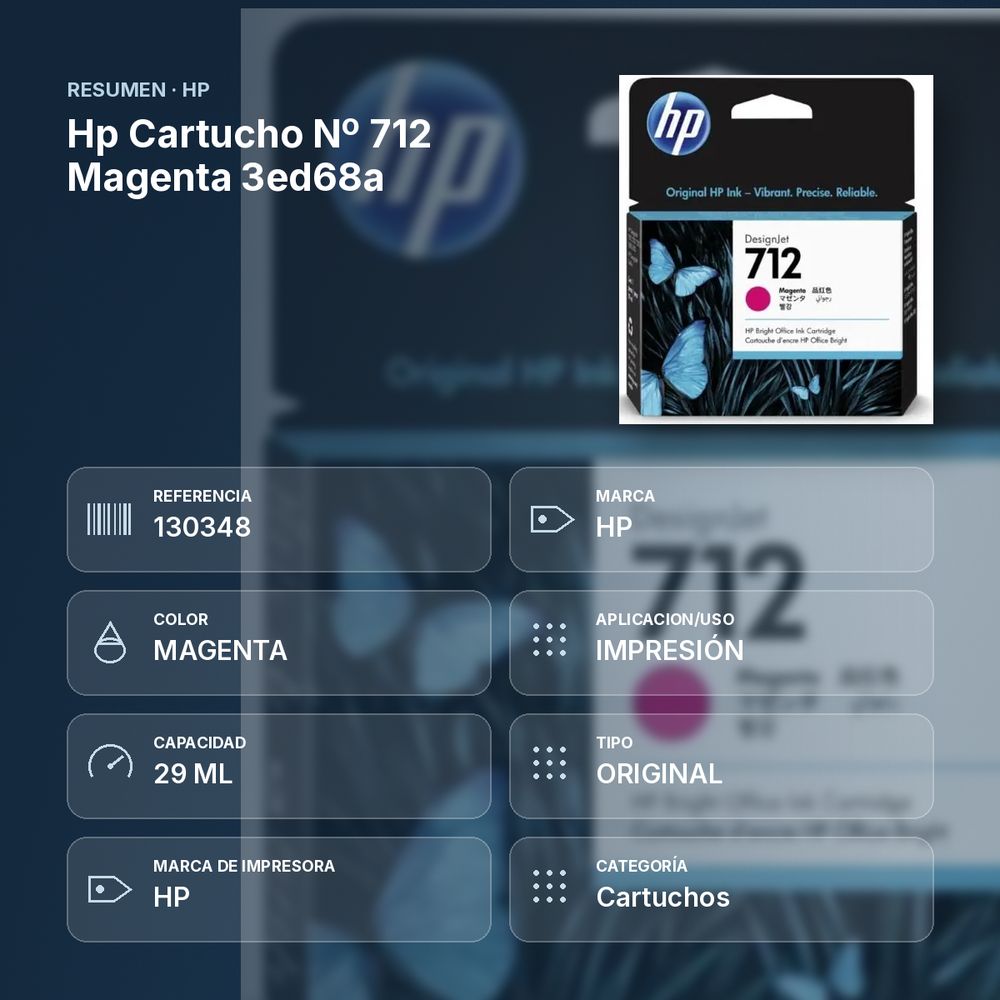 HP CARTUCHO Nº 712 MAGENTA 3ED68A - resumen de atributos