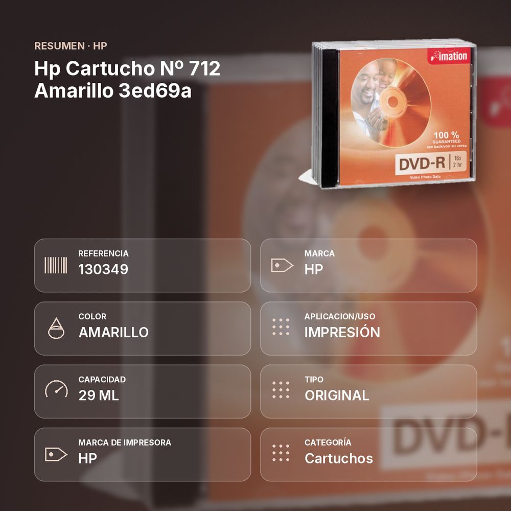 HP CARTUCHO Nº 712 AMARILLO 3ED69A - resumen de atributos