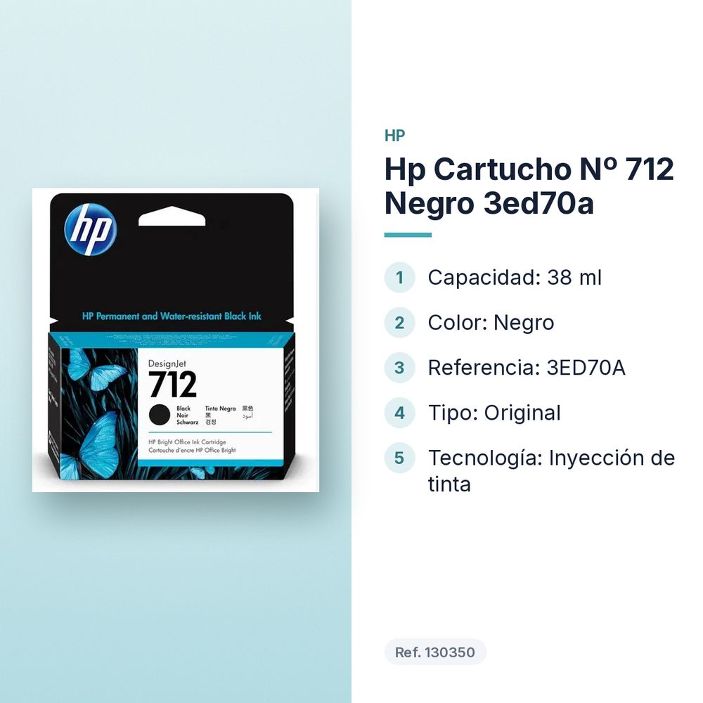 HP CARTUCHO Nº 712 NEGRO 3ED70A - características principales
