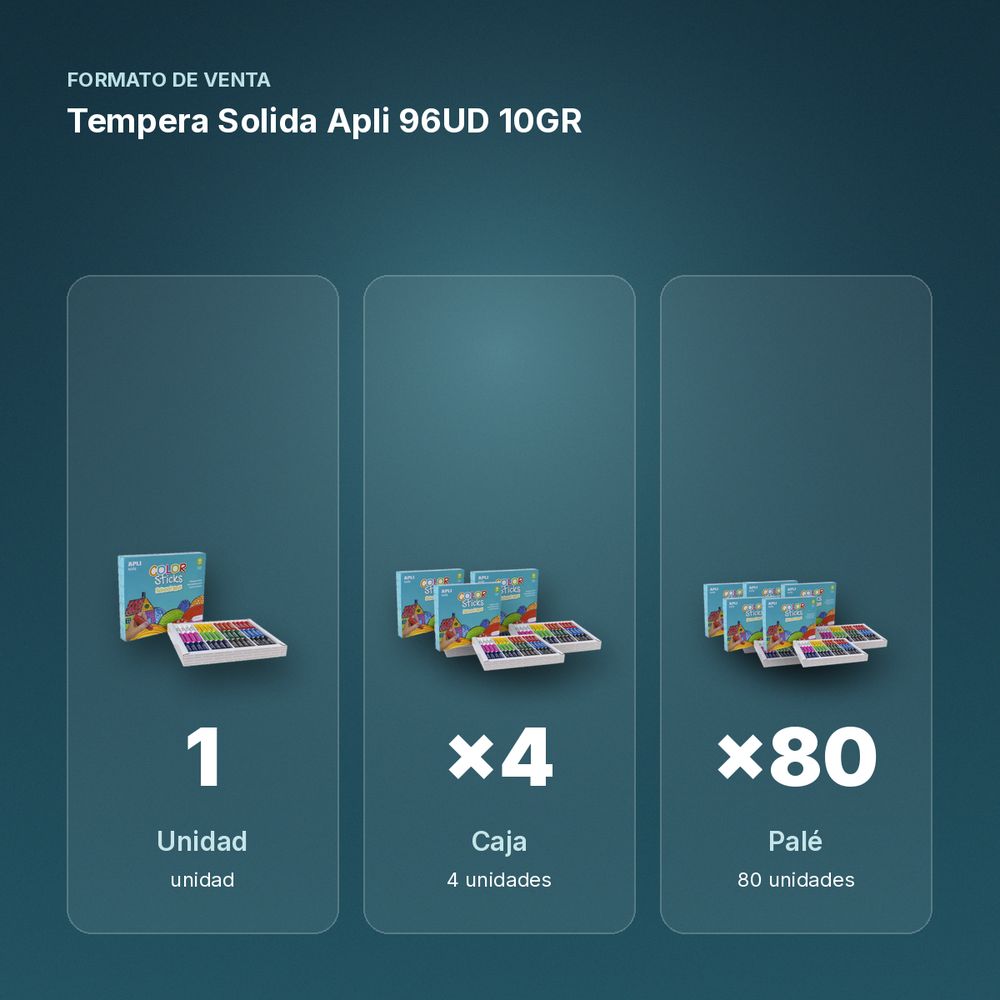 TEMPERA SOLIDA APLI 96UD 10GR - formato de venta: caja de 4, palé de 80