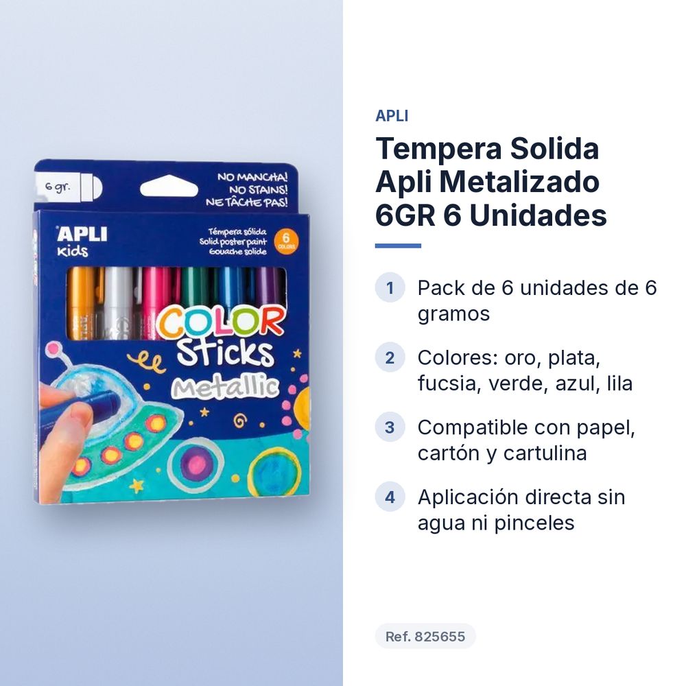 TEMPERA SOLIDA APLI METALIZADO 6GR 6 UNIDADES - características principales