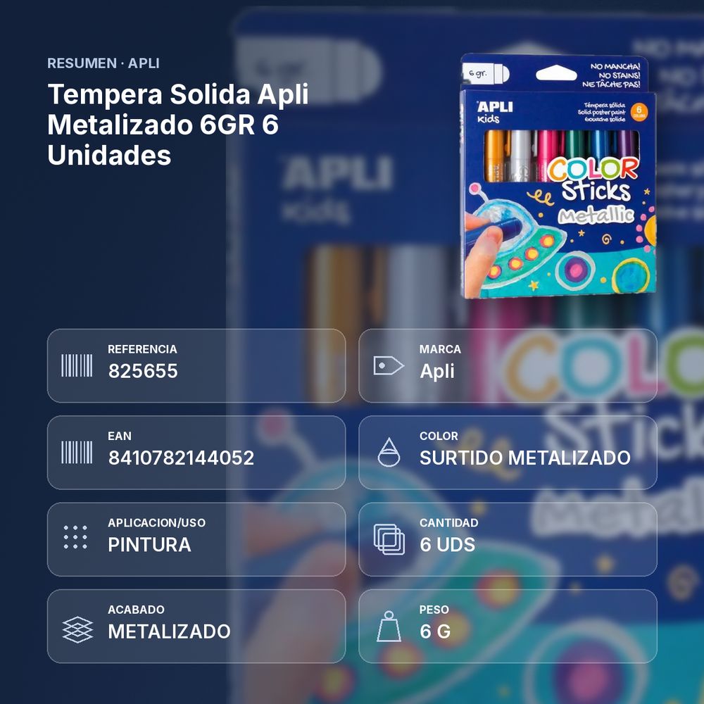 TEMPERA SOLIDA APLI METALIZADO 6GR 6 UNIDADES - resumen de atributos