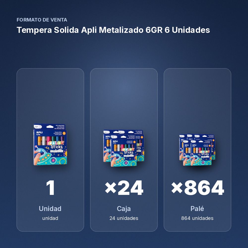 TEMPERA SOLIDA APLI METALIZADO 6GR 6 UNIDADES - formato de venta: caja de 24, palé de 864