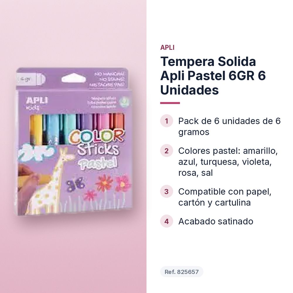 TEMPERA SOLIDA APLI PASTEL 6GR 6 UNIDADES - características principales