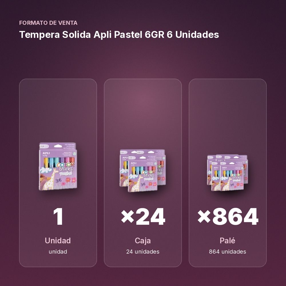 TEMPERA SOLIDA APLI PASTEL 6GR 6 UNIDADES - formato de venta: caja de 24, palé de 864