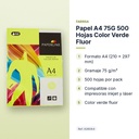 PAPEL A4 75G 500 HOJAS COLOR VERDE FLUOR - características principales