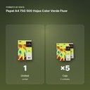 PAPEL A4 75G 500 HOJAS COLOR VERDE FLUOR - formato de venta: caja de 5