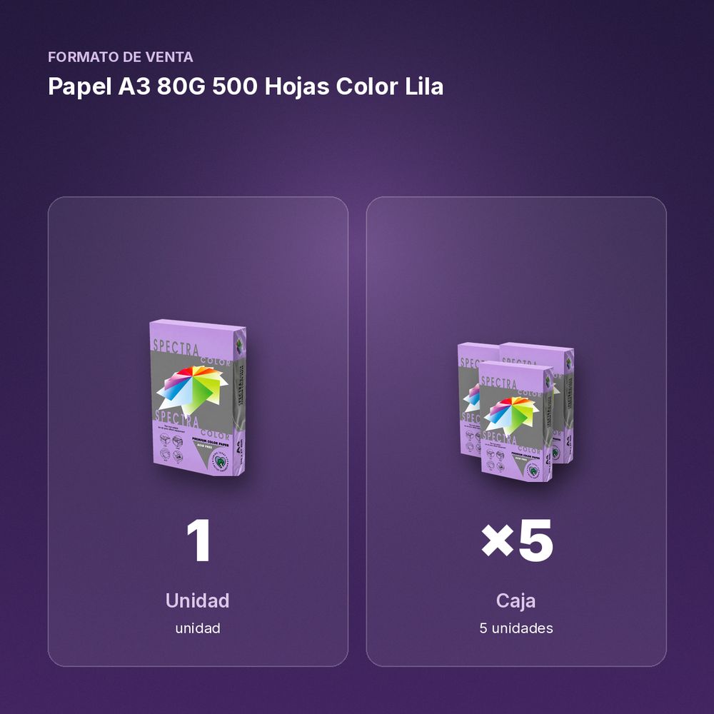 PAPEL A3 80G 500 HOJAS COLOR LILA - formato de venta: caja de 5