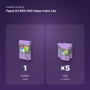 PAPEL A3 80G 500 HOJAS COLOR LILA - formato de venta: caja de 5