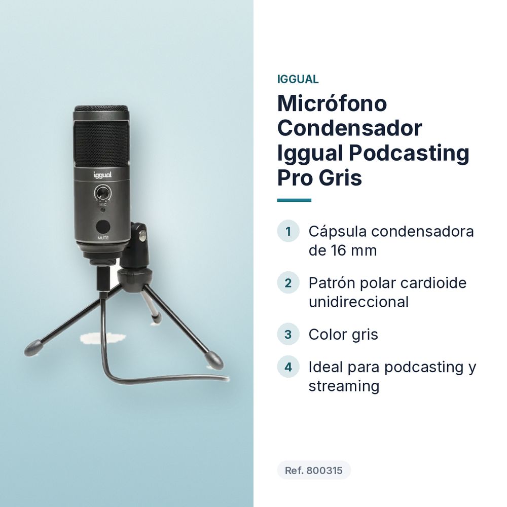 MICRÓFONO CONDENSADOR IGGUAL PODCASTING PRO GRIS - características principales