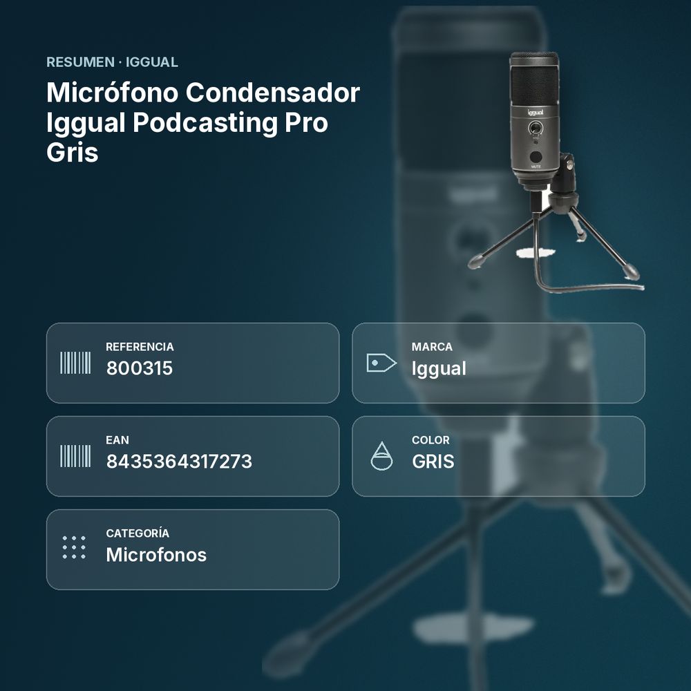 MICRÓFONO CONDENSADOR IGGUAL PODCASTING PRO GRIS - resumen de atributos