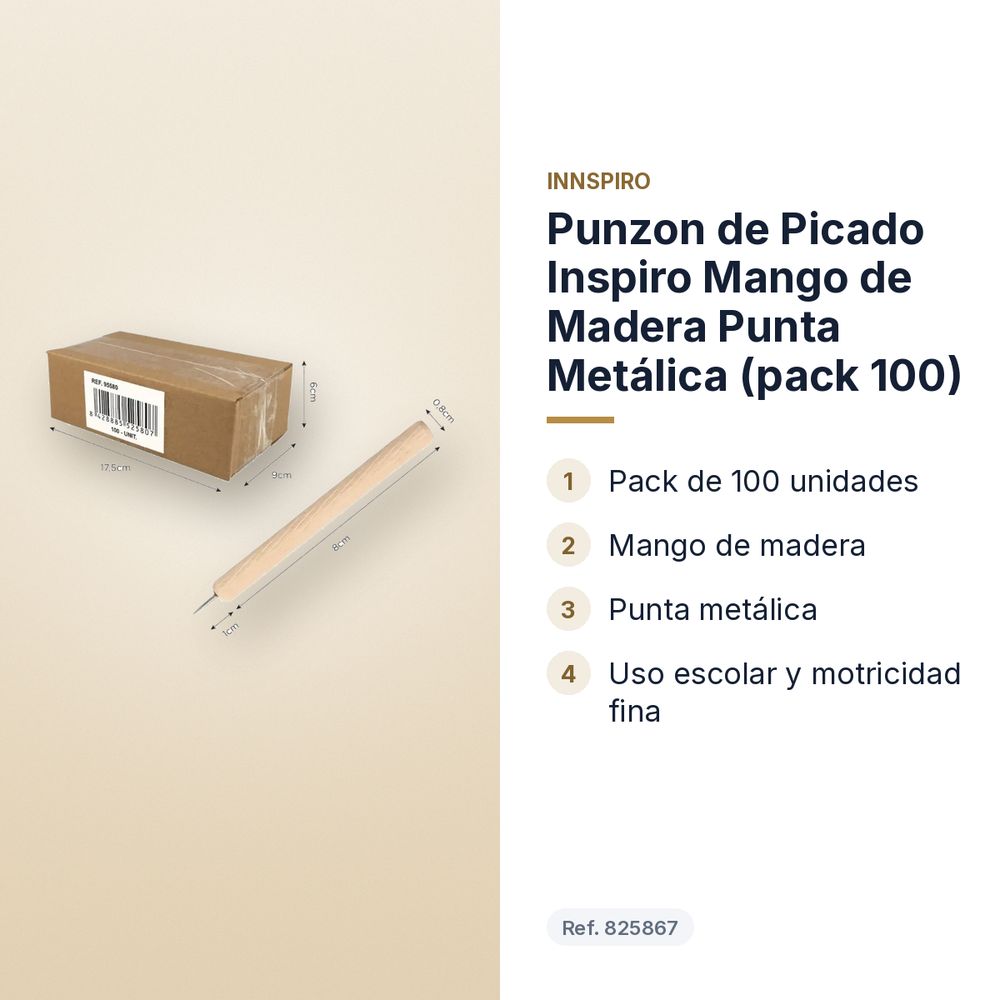 PUNZON DE PICADO INSPIRO MANGO DE MADERA PUNTA METÁLICA (PACK 100) - características principales