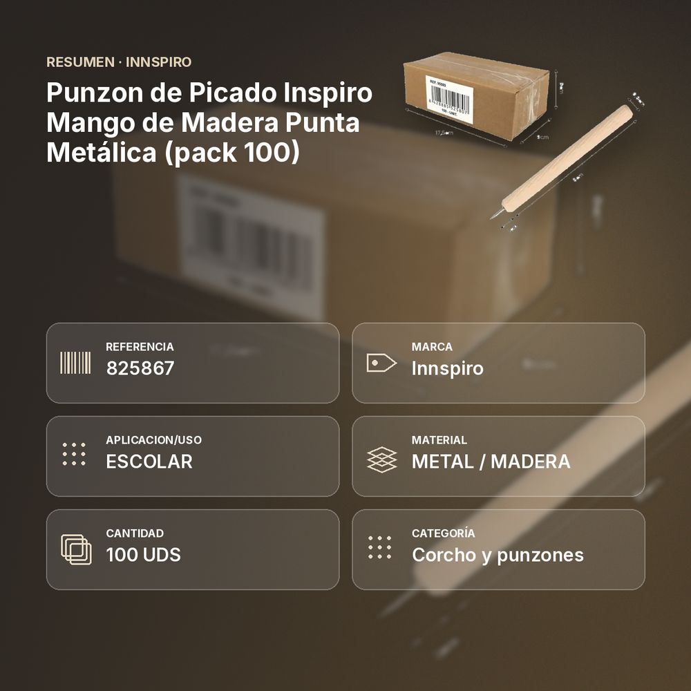PUNZON DE PICADO INSPIRO MANGO DE MADERA PUNTA METÁLICA (PACK 100) - resumen de atributos
