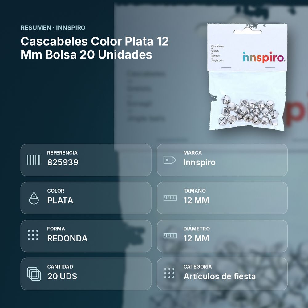 CASCABELES COLOR PLATA 12 MM BOLSA 20 UNIDADES - resumen de atributos