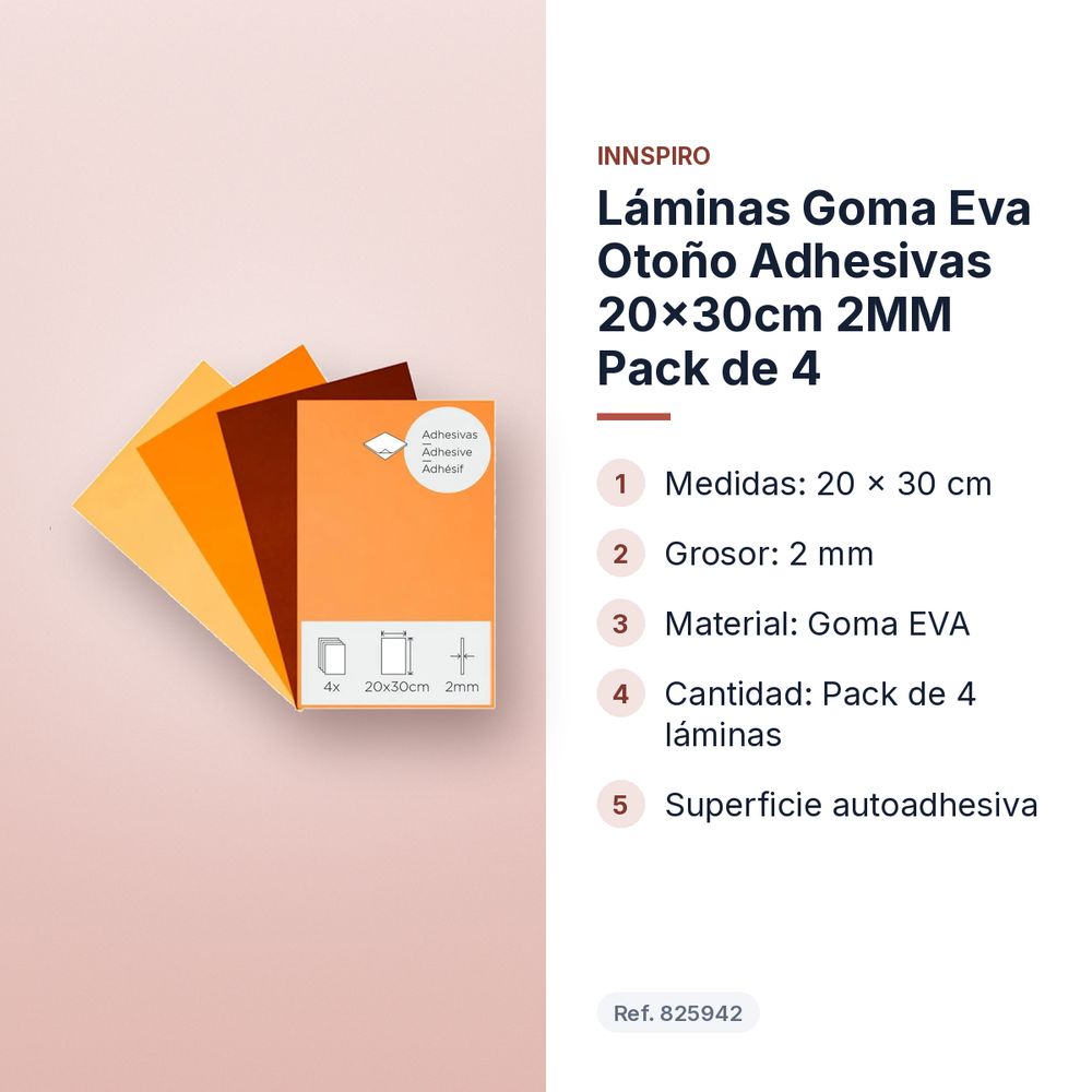 LÁMINAS GOMA EVA OTOÑO ADHESIVAS 20×30CM 2MM PACK DE 4 - características principales