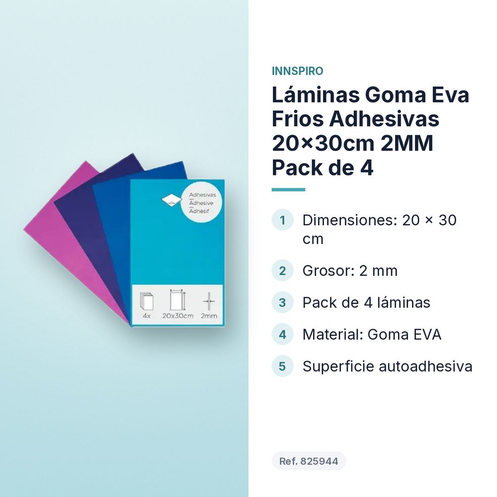 LÁMINAS GOMA EVA FRIOS ADHESIVAS 20×30CM 2MM PACK DE 4 - características principales