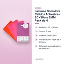 LÁMINAS GOMA EVA CALIDOS ADHESIVAS 20×30CM 2MM PACK DE 4 - características principales