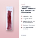 LIMPIAPIPAS CHENILLA METÁLICAS ROJO 6MM×30CM 25 UNIDADES - características principales